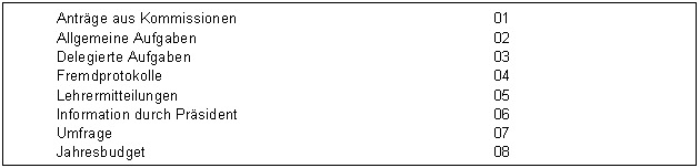 Protokollmanager Liste mit Standardtraktanden (Tagesordnungspunkte) Standardtraktanden Traktanden  Tagesordnungspunkte TOP Protokoll schreiben Protokollmanager isys  Informatik isis