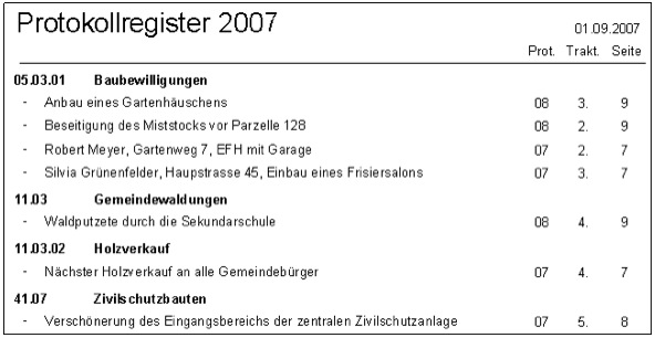 Protokollregister Traktandenverzeichnis Registerzeilen  Inhaltsverzeichnis Verzeichnis Tagesordnungspunkte TOP isys Informatik  isis